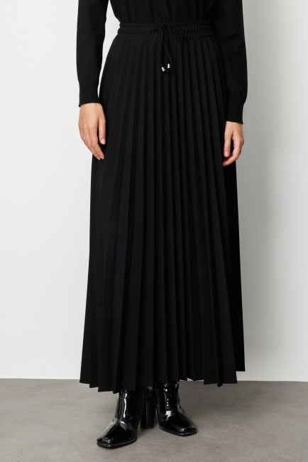 Mizalle Örme Krep Piliseli Maksi Siyah Etek - Mizalle