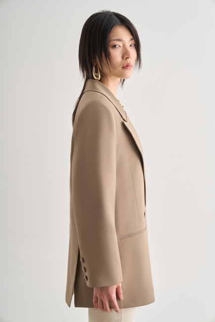 Mizalle Oversize Çift Yırtmaçlı Bej Blazer Ceket - Mizalle (1)
