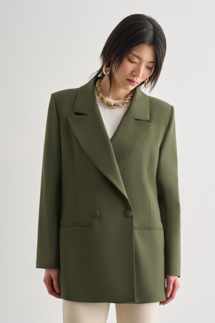 Mizalle Oversize Çift Yırtmaçlı Haki Blazer Ceket - Mizalle (1)