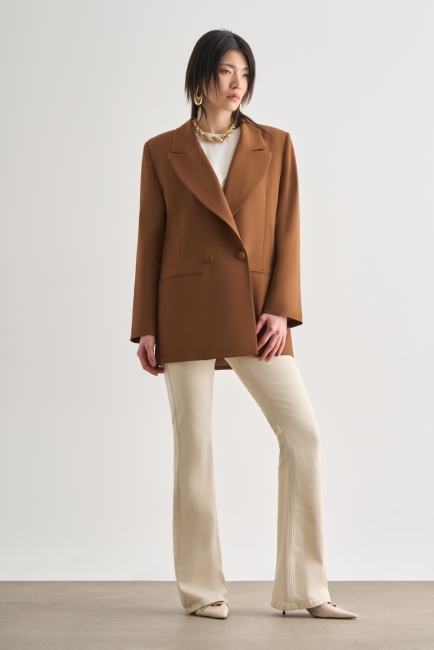 Mizalle Oversize Çift Yırtmaçlı Kahverengi Blazer Ceket - Mizalle