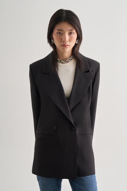 Mizalle Oversize Çift Yırtmaçlı Siyah Blazer Ceket - Mizalle