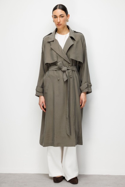 Mizalle Oversize Haki Tencel Trençkot - Mizalle (1)