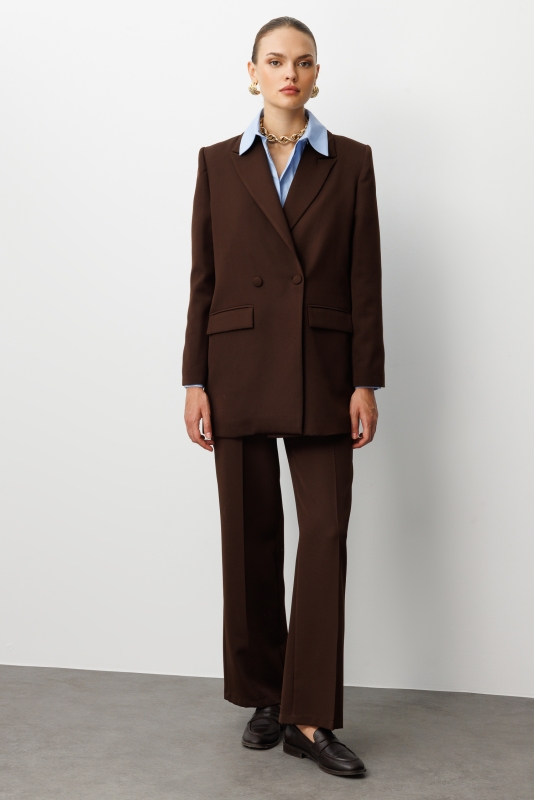 Mizalle Oversize Kahverengi Kruvaze Blazer Ceket · 2