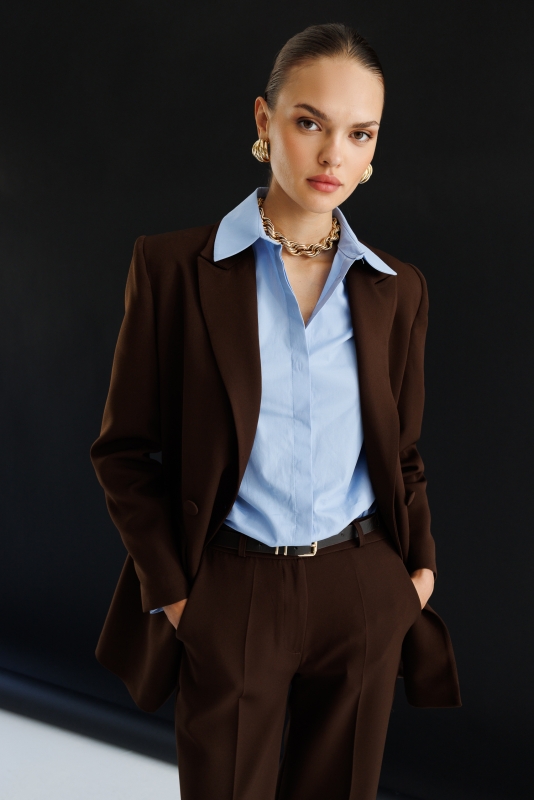 Mizalle Oversize Kahverengi Kruvaze Blazer Ceket · 5