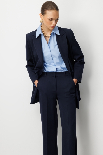 Mizalle Oversize Lacivert Kruvaze Blazer Ceket - Mizalle
