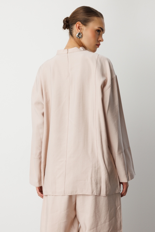 Mizalle Oversize Yüksek Yaka Modal Karışımlı Bej Rengi Tunik · 7