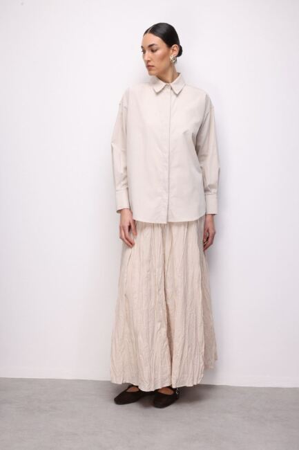 Mizalle Pamuklu Bej Rengi Oversize Gömlek - Mizalle (1)