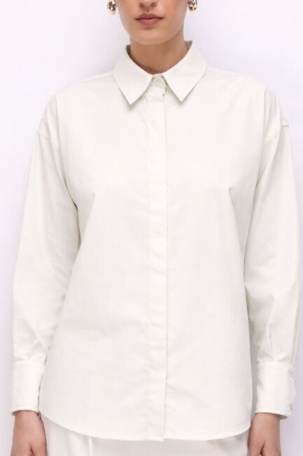 Mizalle Pamuklu Beyaz Oversize Gömlek - Mizalle (1)