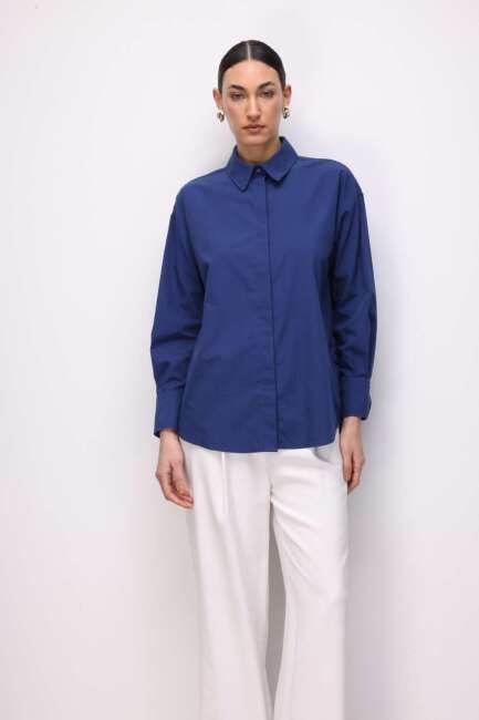 Mizalle Pamuklu Lacivert Oversize Gömlek - Mizalle (1)
