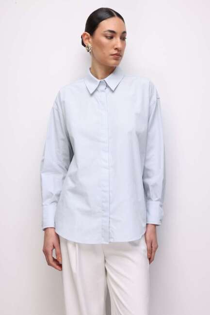 Mizalle Pamuklu Mavi Oversize Gömlek - Mizalle (1)