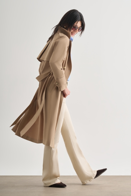 Mizalle Premium Pamuk Karışımlı Bej Rengi Uzun Trençkot - Mizalle