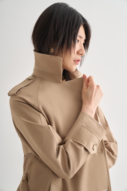 Mizalle Premium Pamuk Karışımlı Bej Rengi Uzun Trençkot - Mizalle (1)