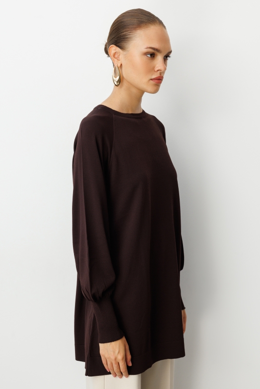 Mizalle Premium  Rayon Balon Kol Kahverengi Triko Kazak · 3
