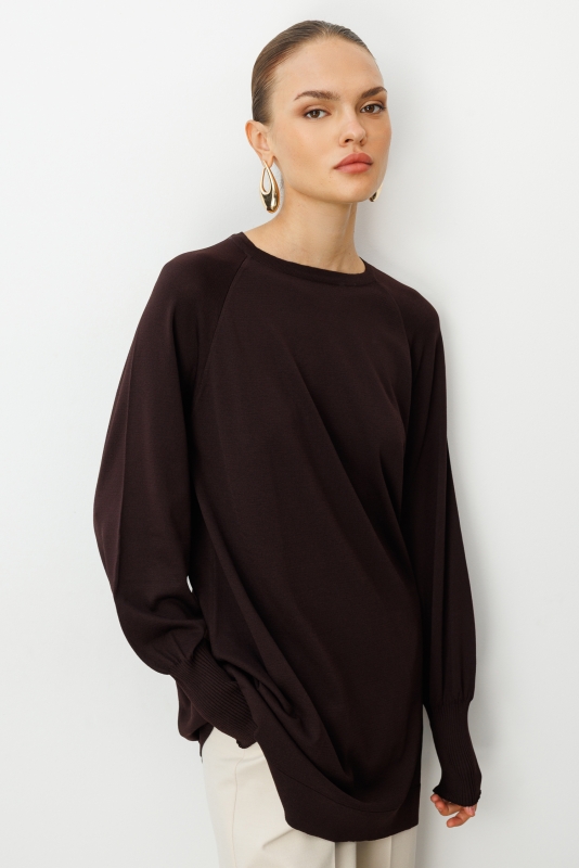 Mizalle Premium  Rayon Balon Kol Kahverengi Triko Kazak · 4