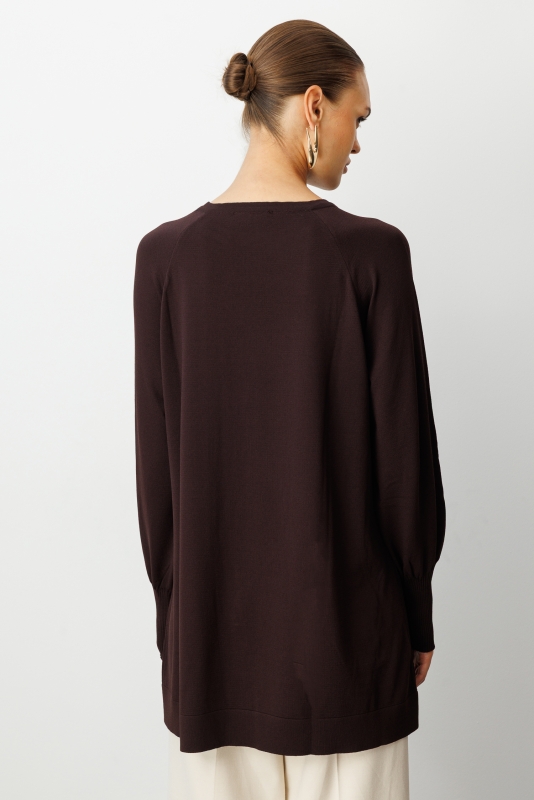 Mizalle Premium  Rayon Balon Kol Kahverengi Triko Kazak · 5