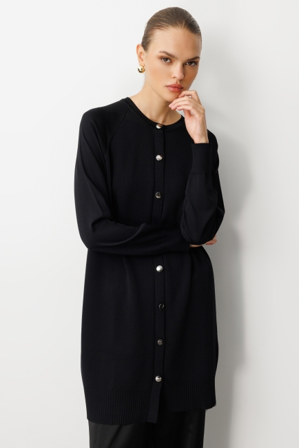 Mizalle Premium Rayon Uzun Düğmeli Siyah Hırka - Mizalle