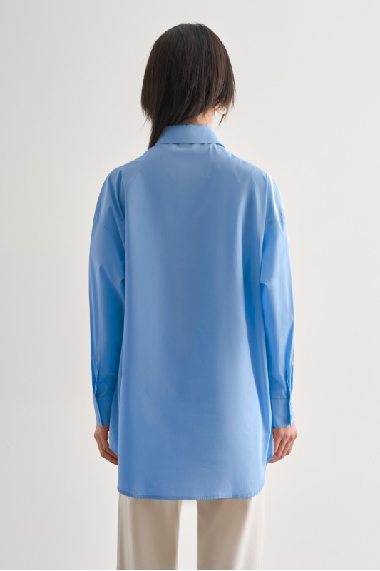 Mizalle Premium Saf Pamuk Açık Mavi Oversize Gömlek · 2