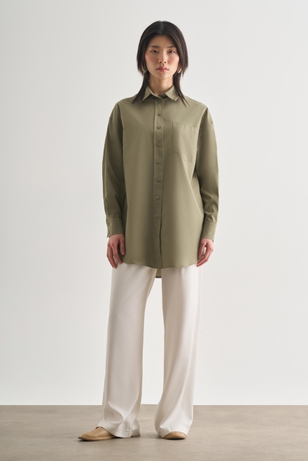 Mizalle Premium Saf Pamuk Haki Oversize Gömlek - Mizalle (1)
