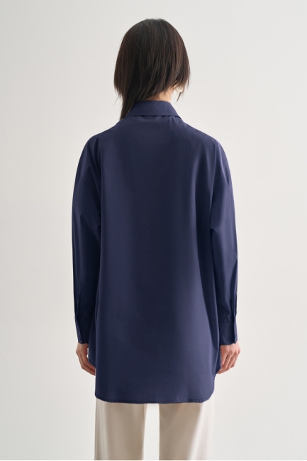 Mizalle Premium Saf Pamuk İndigo Mavi Oversize Gömlek - Mizalle (1)