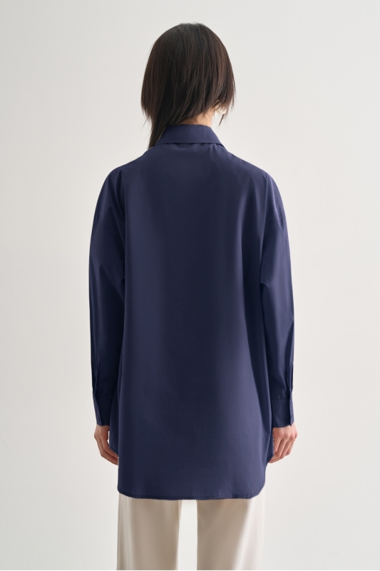 Mizalle Premium Saf Pamuk İndigo Mavi Oversize Gömlek · 2