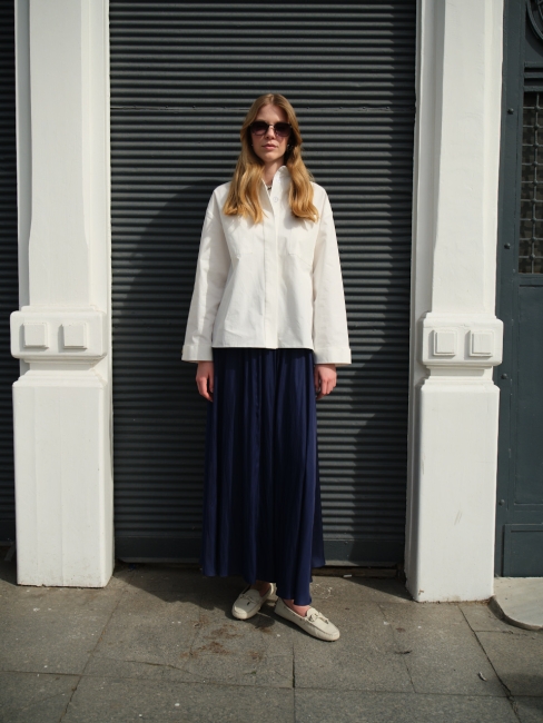 Mizalle Premium Saf Pamuk Oversize Ekru Ceket Gömlek - Mizalle (1)