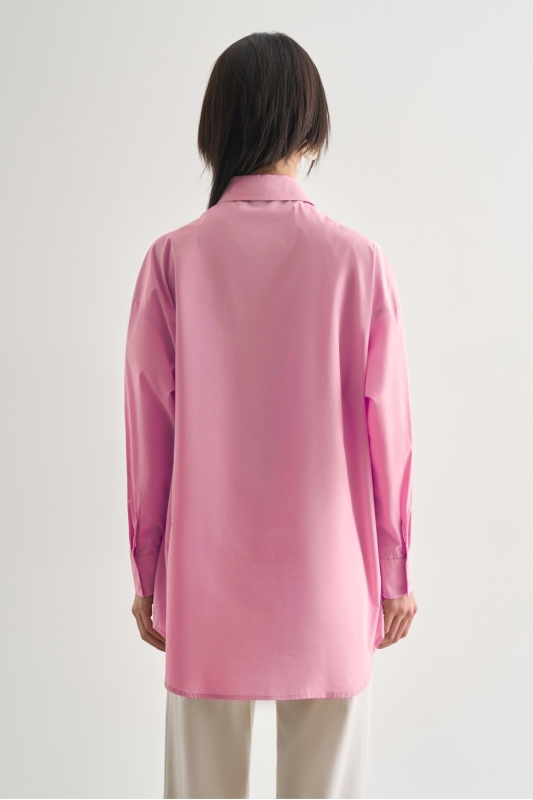Mizalle Premium Saf Pamuk Pembe Oversize Gömlek · 2