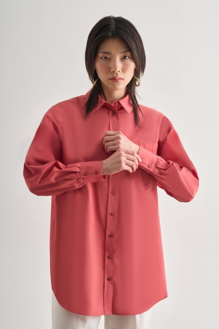 Mizalle Premium Saf Pamuk Şeftali Rengi Oversize Gömlek - Mizalle (1)