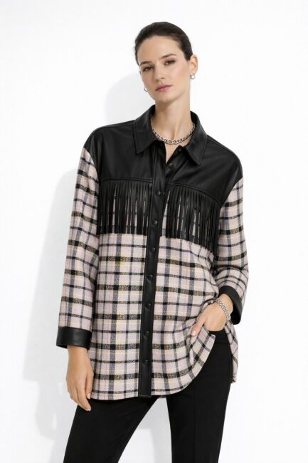 Mizalle Püskül Detalı Lila Ekoseli Gömlek Tunik - Mizalle