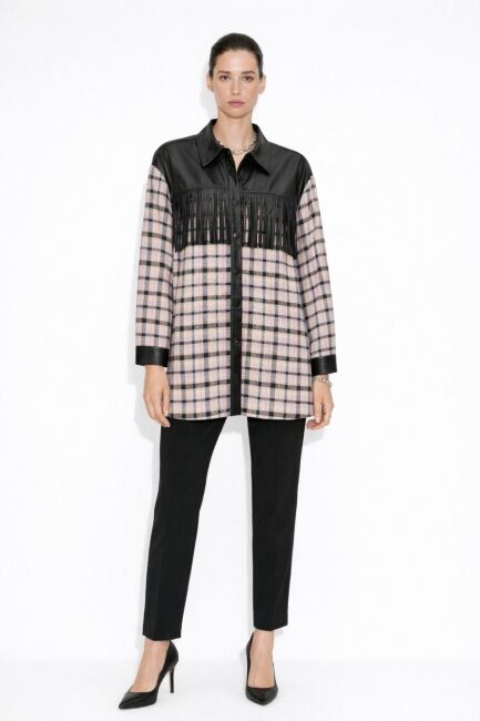 Mizalle Püskül Detalı Lila Ekoseli Gömlek Tunik - Mizalle (1)