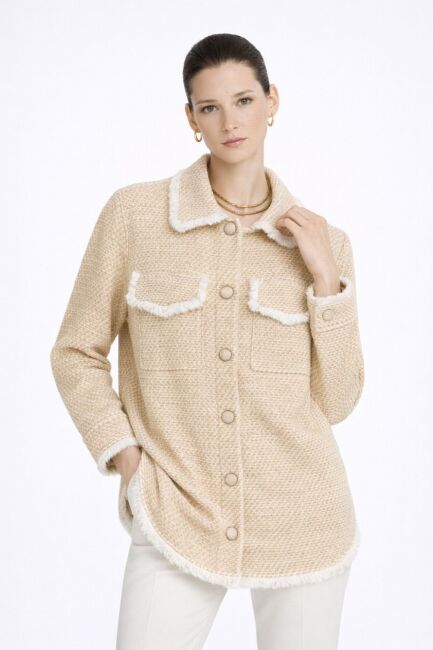 Mizalle Püsküllü Bej Beyaz Tüvit Dokuma Tunik - Mizalle (1)