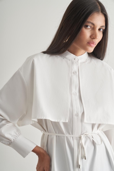 Mizalle Rüzgarlıklı Hakim Yaka Uzun Ekru Gömlek - Mizalle