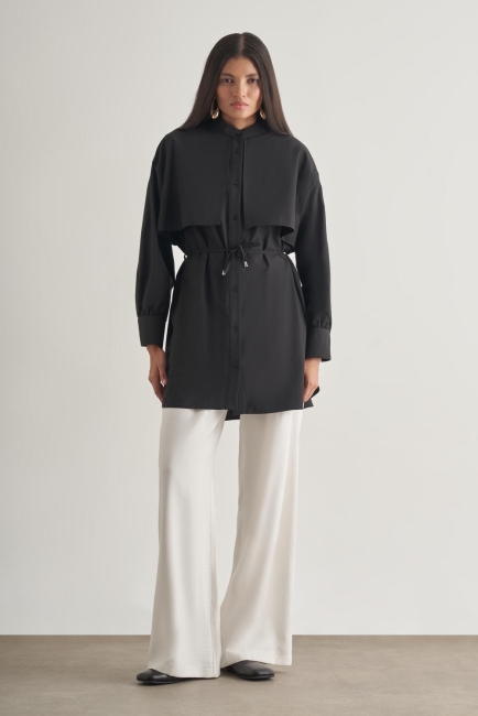 Mizalle Rüzgarlıklı Hakim Yaka Uzun Siyah Gömlek - Mizalle (1)