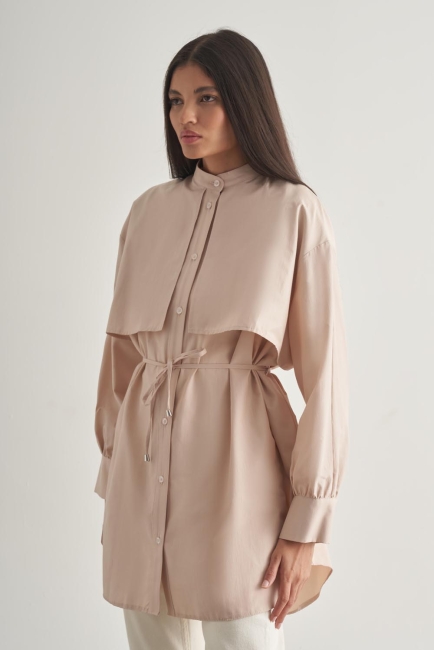 Mizalle Rüzgarlıklı Hakim Yaka Uzun Taş Rengi Gömlek - Mizalle (1)