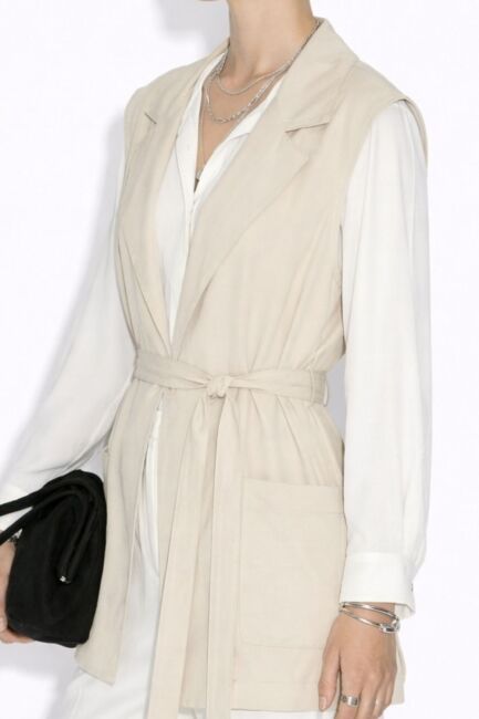 Mizalle Safari Cepli Kemerli Taş Rengi Pamuk Yelek - Mizalle (1)