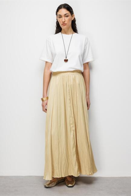 Mizalle Sarı Kırışık Görünümlü Saten Maksi Etek - Mizalle (1)