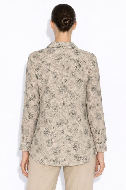 Mizalle Siyah Çiçek Desenli Keten Katışımlı Ekru Tunik - Mizalle (1)