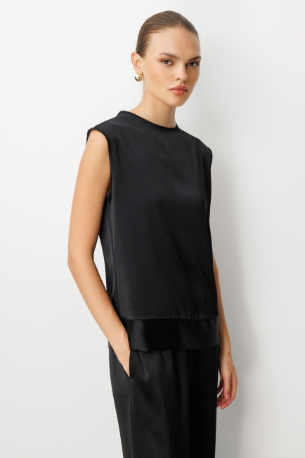 Mizalle Siyah Kolsuz Basic Saten Bluz - Mizalle (1)