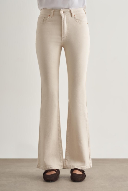 Mizalle Skinny Fit Flare Paça Ekru Denim Pantolon - Mizalle (1)