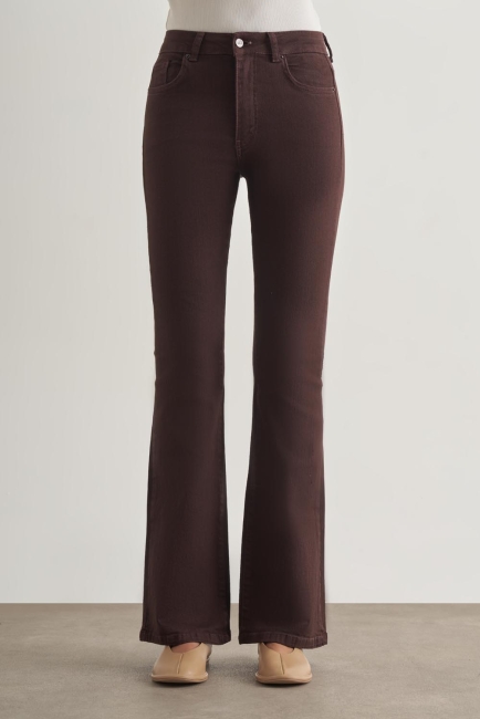 Mizalle Skinny Fit Flare Paça Kahverengi Denim Pantolon - Mizalle (1)