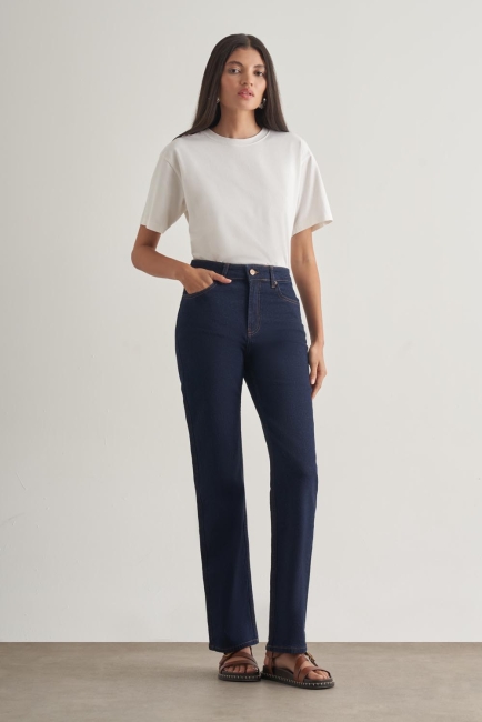 Mizalle Straight Fit Yüksek Bel Lacivert Denim Pantolon - Mizalle