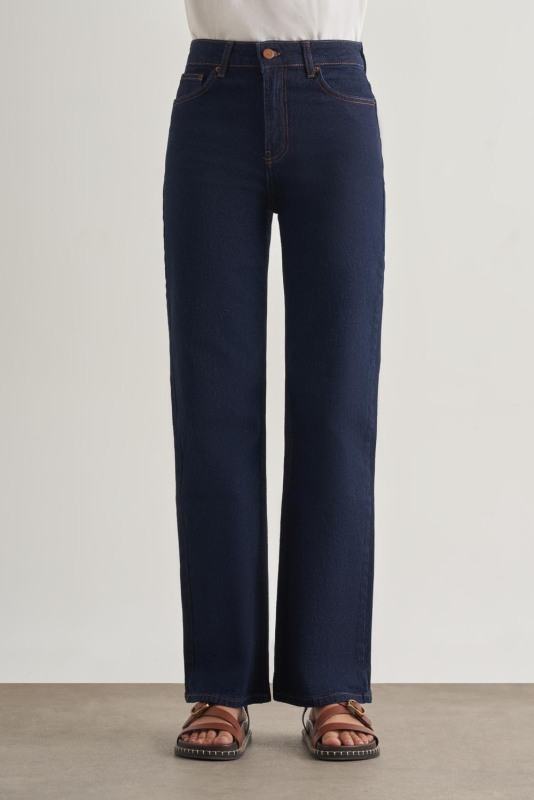 Mizalle Straight Fit Yüksek Bel Lacivert Denim Pantolon · 2