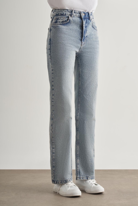 Mizalle Straight Fit Yüksek Bel Mavi Denim Pantolon · 3