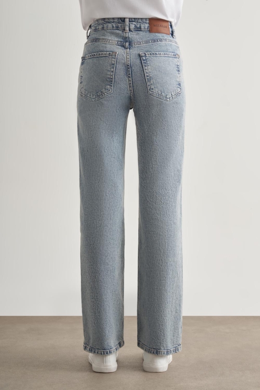 Mizalle Straight Fit Yüksek Bel Mavi Denim Pantolon · 4