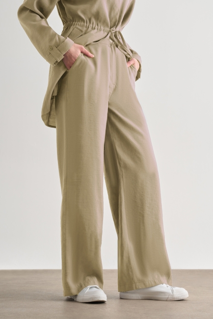 Mizalle Su Yeşili Rahat Kesim Geniş Paçalı Modal Pantolon - Mizalle (1)