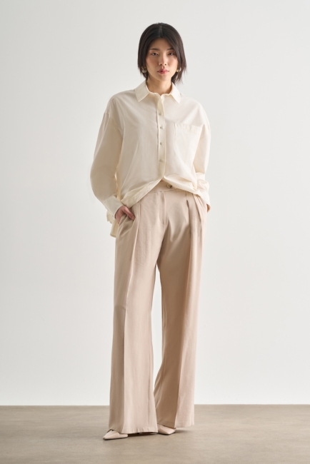 Mizalle Taş Rengi Çift Pileli Geniş Kesim Modal Pantolon - Mizalle