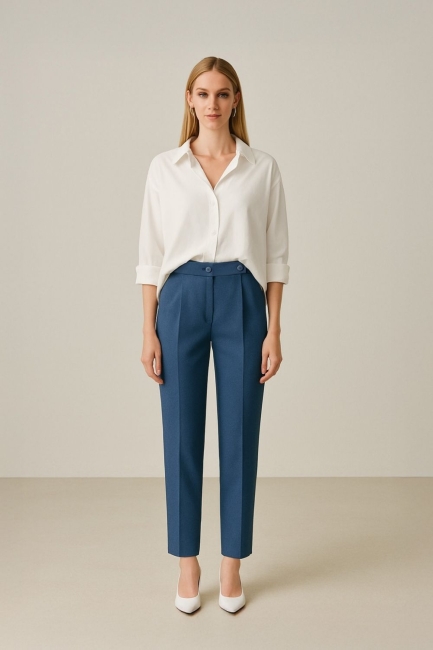 Mizalle Tek Pile İndigo Mavi Havuç Pantolon - Mizalle