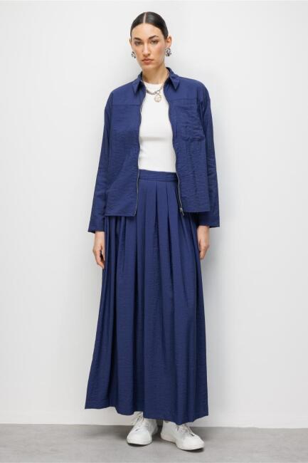 Mizalle Teknik Kumaş Fermuarlı Lacivert Ceket Gömlek - Mizalle (1)