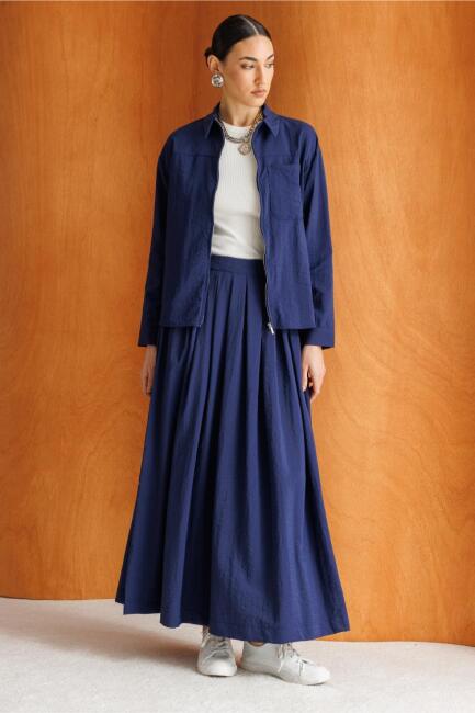 Mizalle Teknik Kumaş Fermuarlı Lacivert Ceket Gömlek - Mizalle