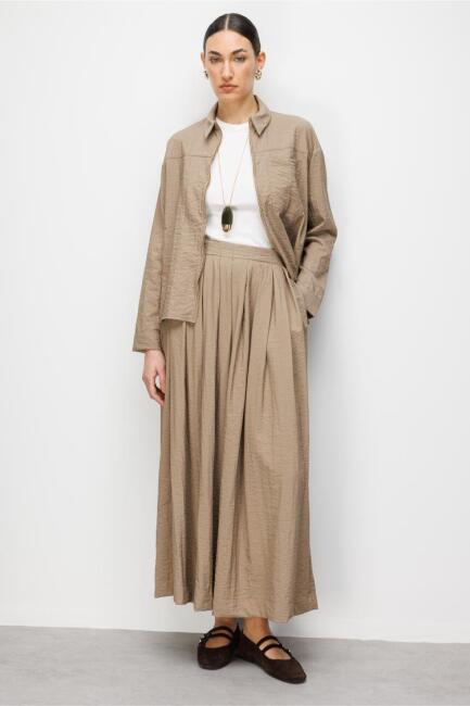 Mizalle Teknik Kumaş Fermuarlı Vizon Rengi Ceket Gömlek - Mizalle (1)