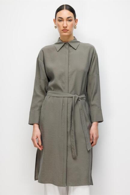 Mizalle Tencel Karışımlı Uzun Haki Tunik - Mizalle (1)